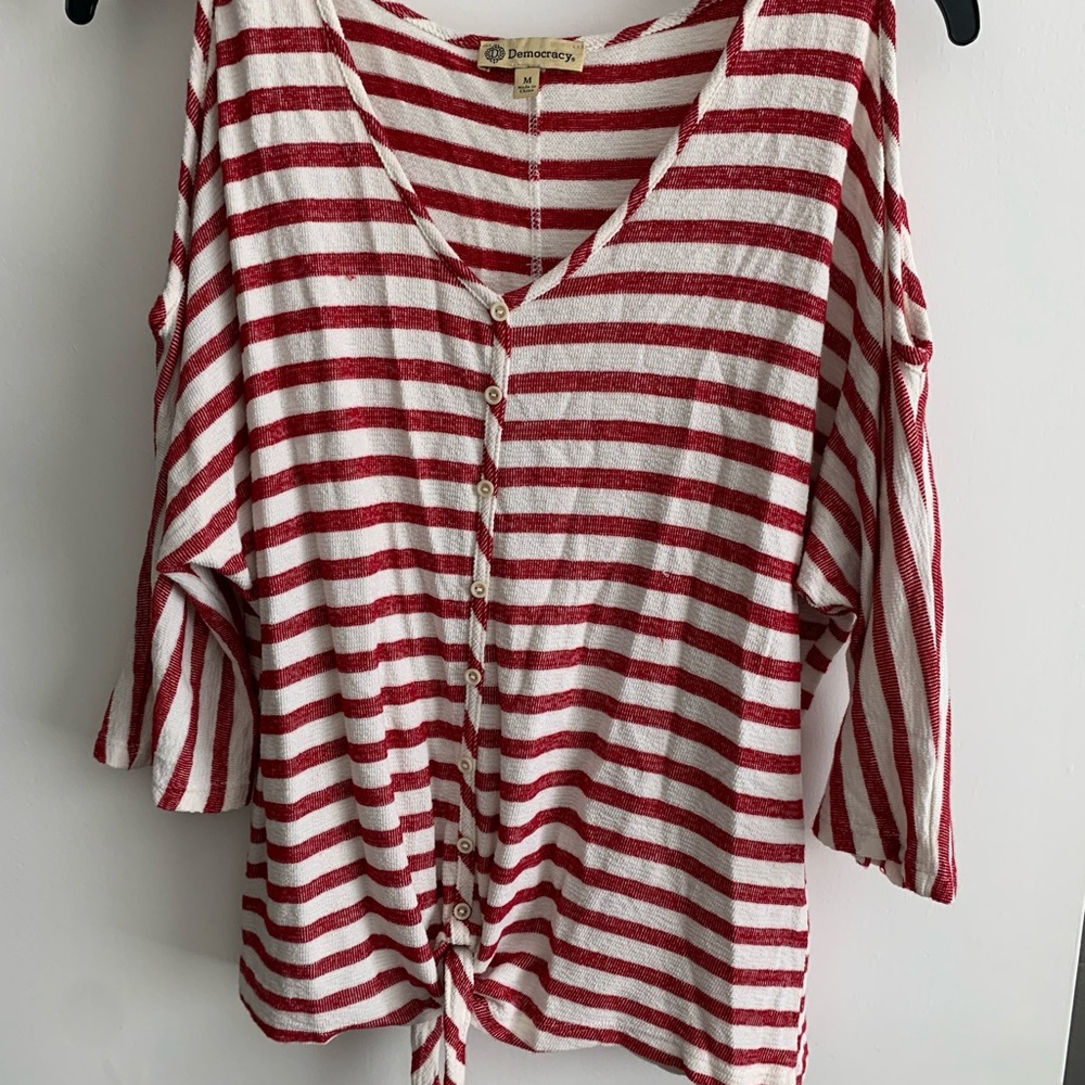 Democracy red and white cold shoulder shirt